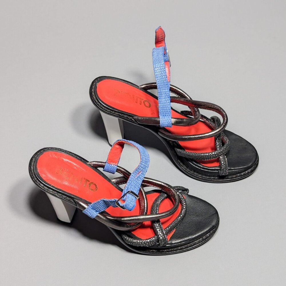 Benito High Heel Sandals Size 6 Colors Black, Blue and White heels - Picture 2 of 3
